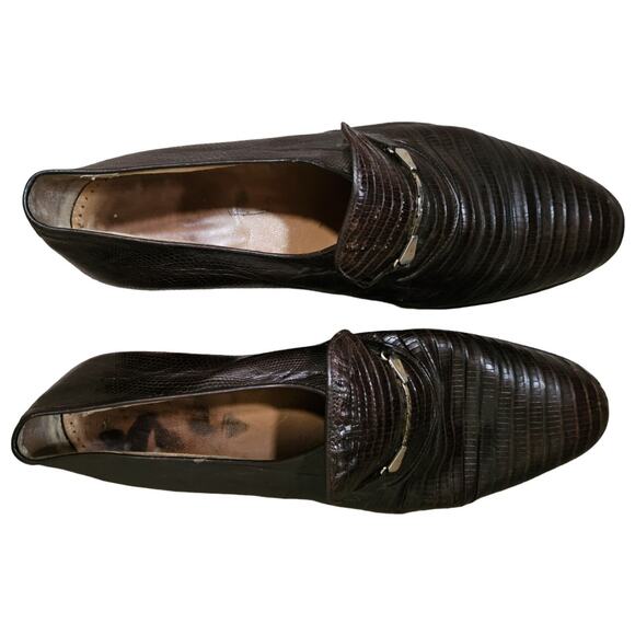 Vintage Men Lizard Skin Loafers Brown Horsebit Sz 8 Leather Italy main image 12